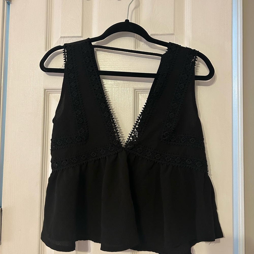 Charlotte Russe Black Lace Trim Tank Top